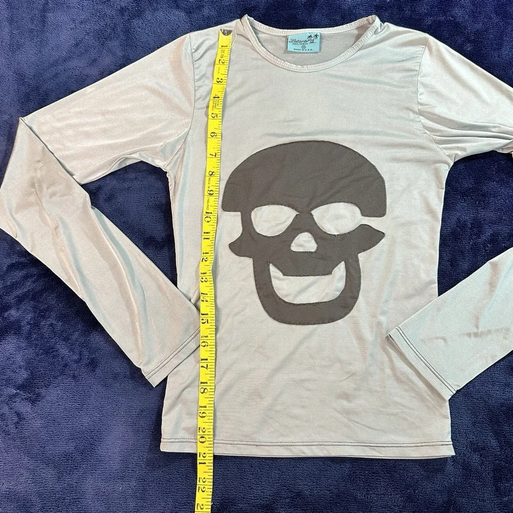 Letarte Hawaii Womens Shirt XS Gray Skull Crossbones Embellished Long Sleeve - Picture 5 of 10